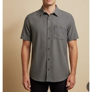 Avalanche Button Down Shirt Mens L Gray SS Performance Stretch Microstripe